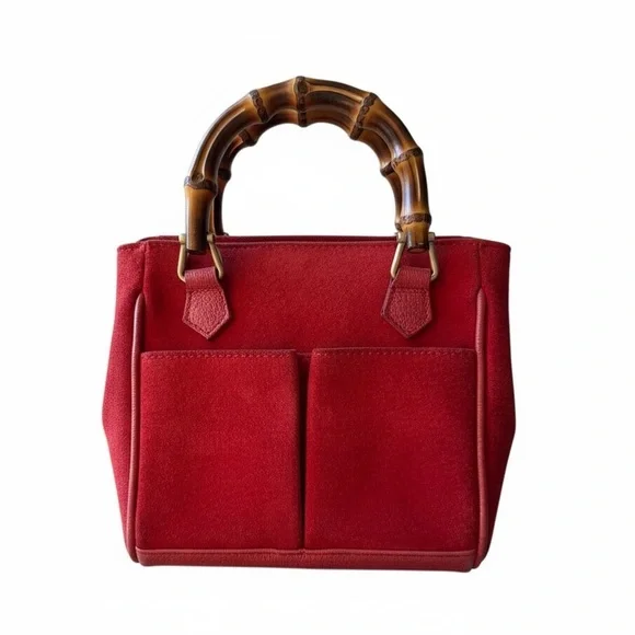 Gucci Red Suede Bamboo Mini Tote w/ Original Strap - Picture 1 of 13